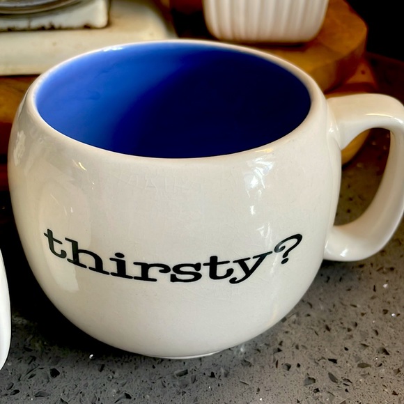Set of 2 “Thirsty?” Round Ceramic Coffee Mugs - Picture 4 of 8